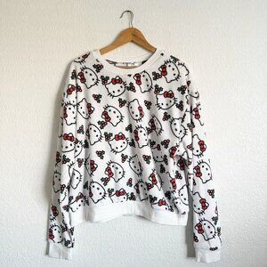 Hello Kitty XL White Holiday Christmas Holly Fleece Sweater